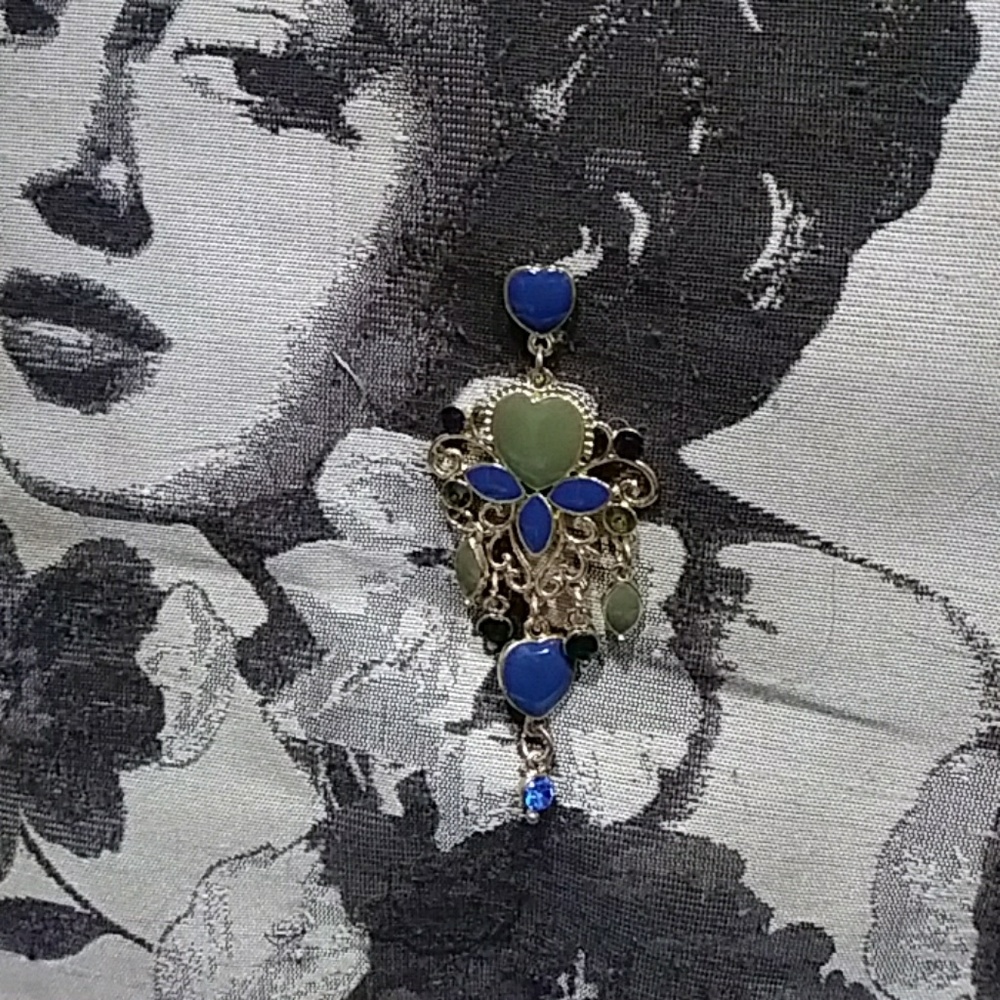 Olive and blue chandelier earrings